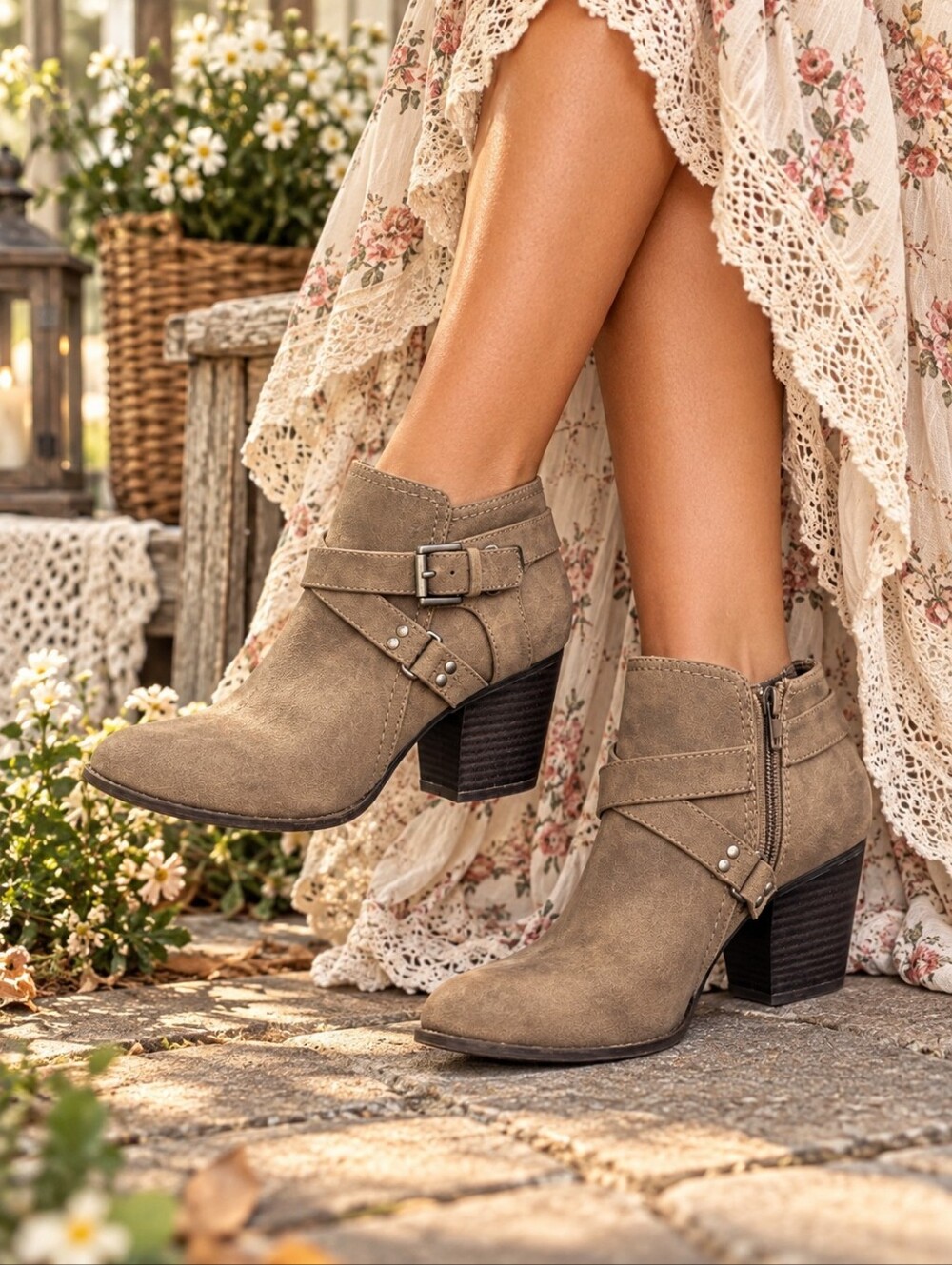 Indigo Road Tan Suede Block Heeled Boots 2" Heels 7.5M